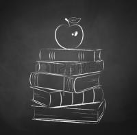 38329395 chalk illustration dessinee de pomme sur une pile de livres